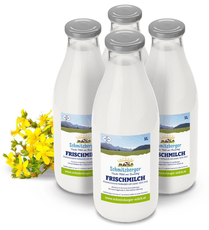 Schmitzberger Milch Frischmilch Flaschen mit Blumen