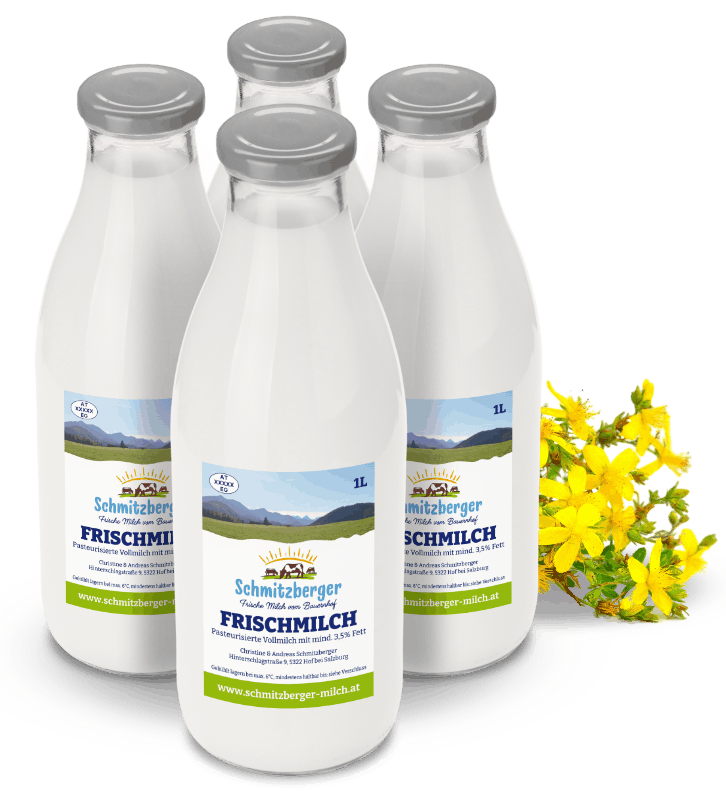 Schmitzberger Milch Frischmilch Flaschen mit Blumen